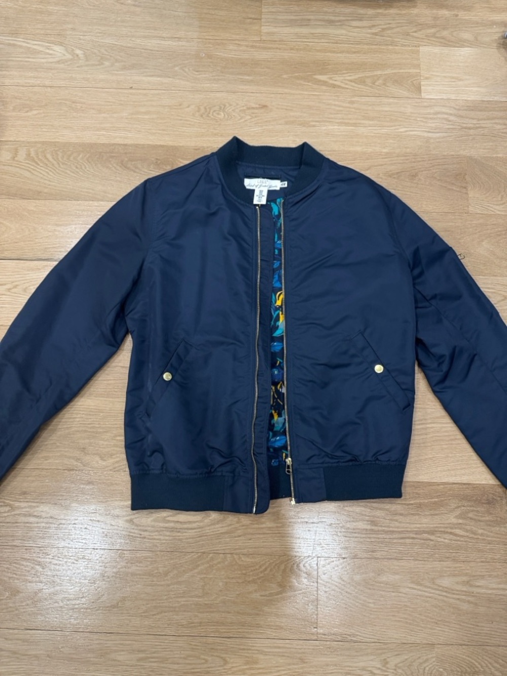 H&M Navy Bomber Jacket with Teal Patterned Lining
